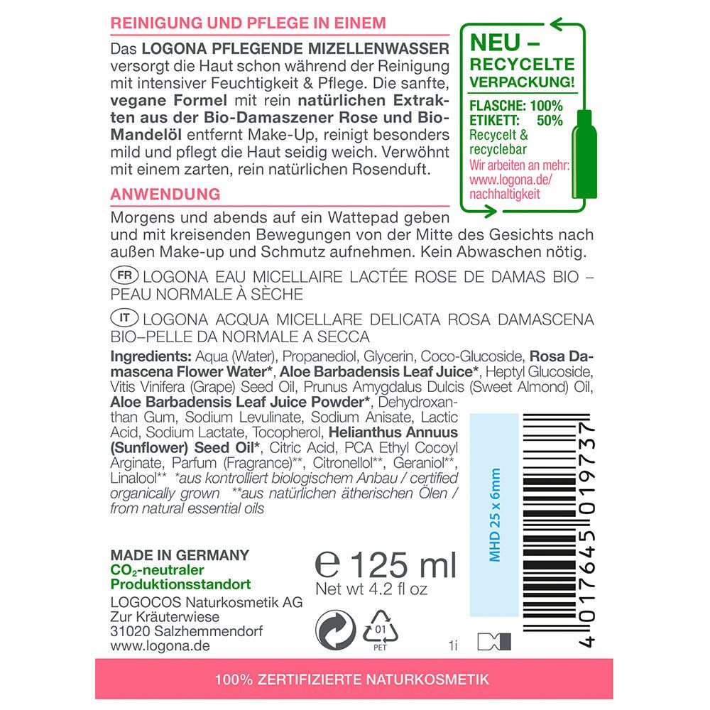 LOGONA Naturkosmetik Pflegendes Mizellenwasser