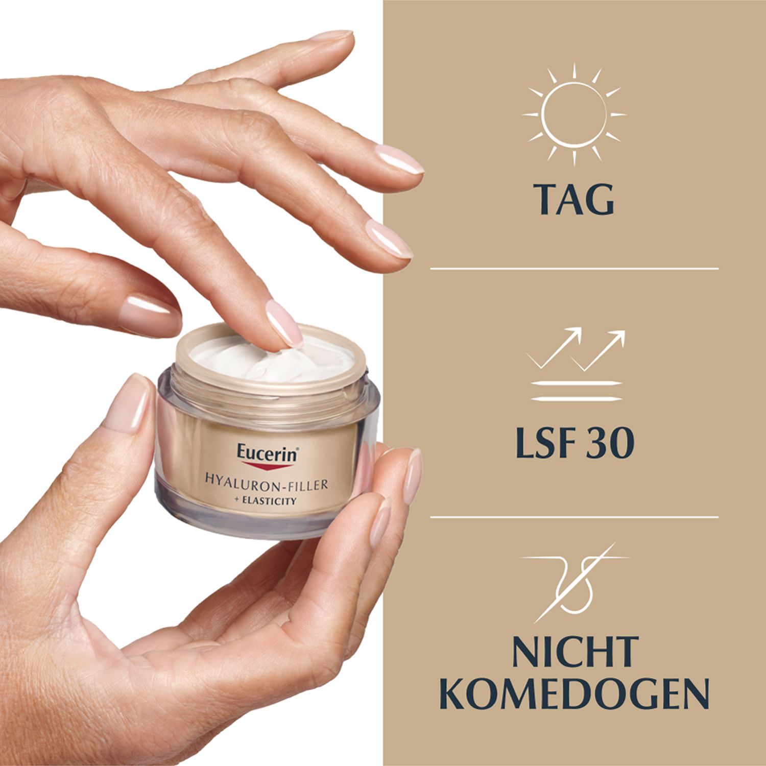 Eucerin HYALURON-FILLER + ELASTICITY Tagespflege LSF 30 – Gesichtscreme zur Minderung tiefer Falten – Anti-Aging Creme gegen Altersflecken