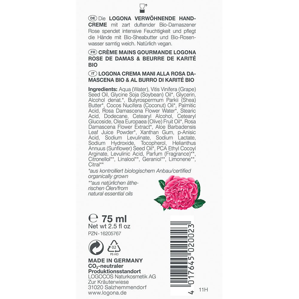 LOGONA verwöhnende Handcreme Bio-Damaszner Rose & Bio-Sheabutter