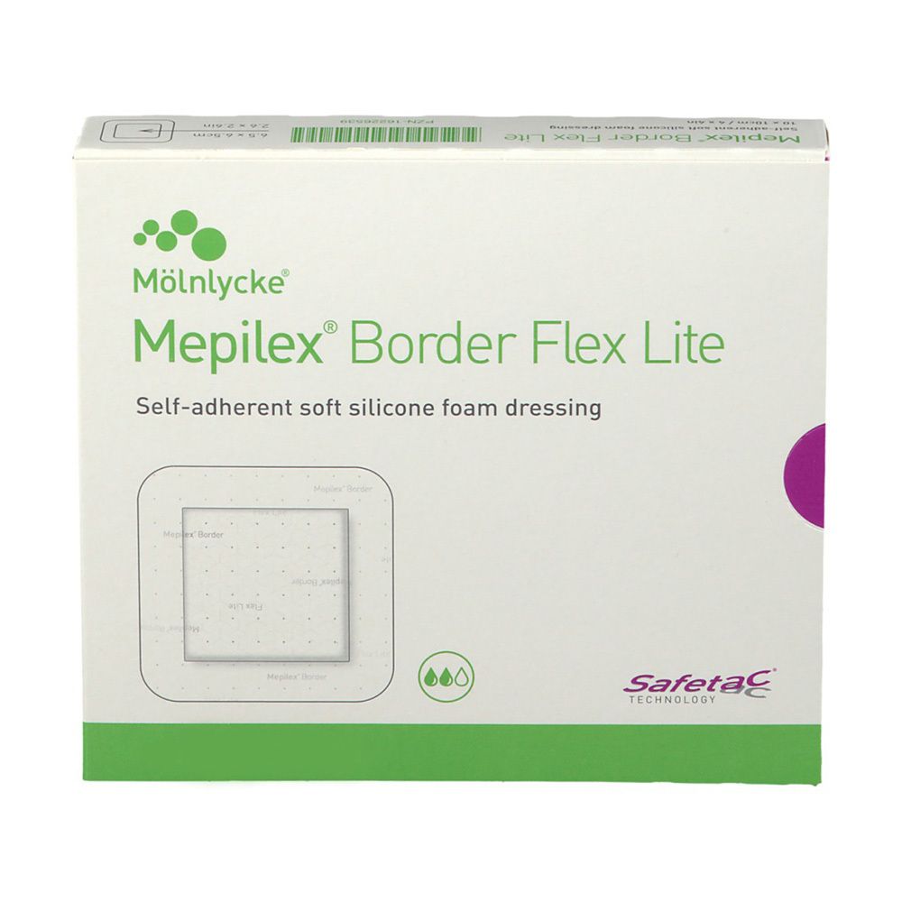 Mölnlycke Mepilex Border Flex Lite Verband: Selbstklebender, weicher Silikon-Schaumverband.