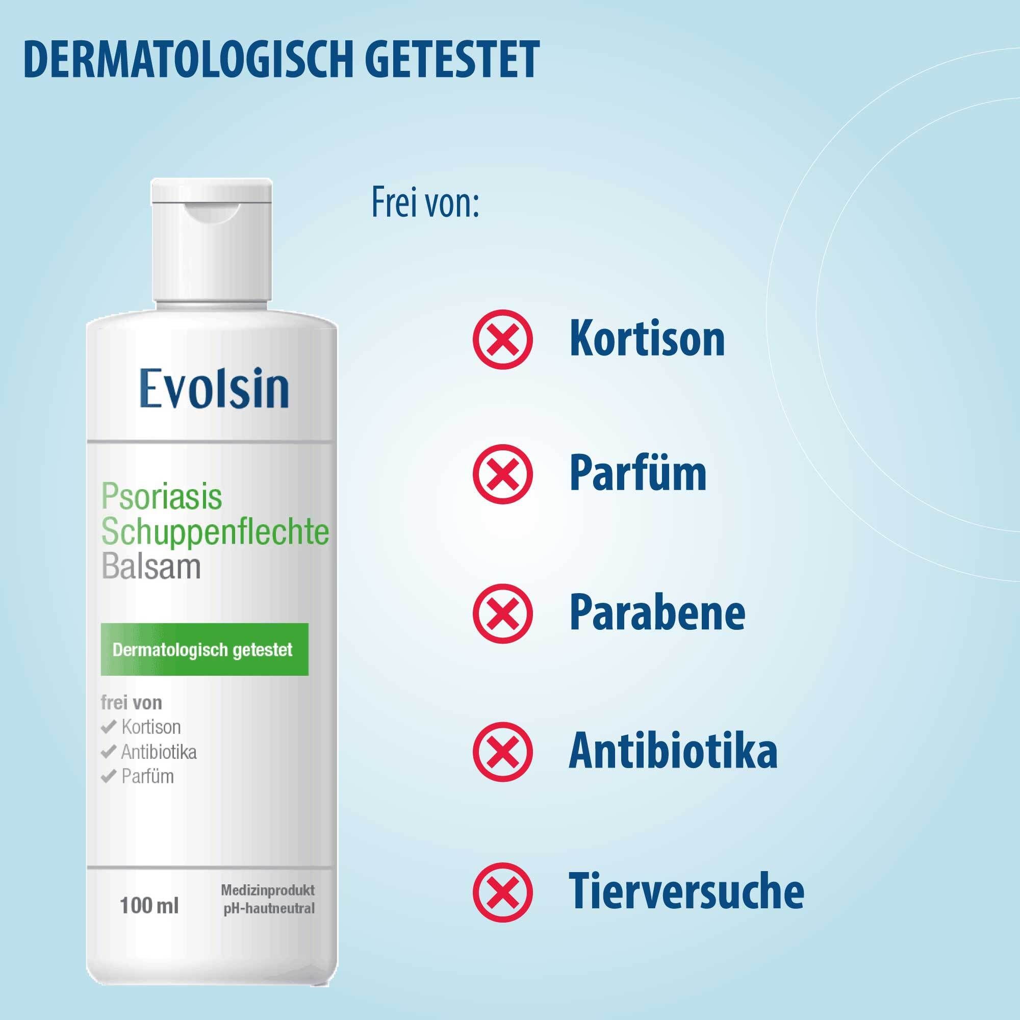 Evolsin® Psoriasis Schuppenflechte Balsam 100ml - Schuppenflechte Salbe gegen Juckreiz und zur Beruhigung gereizter Haut-  OHNE KORTISON - patentierte Wirkweise