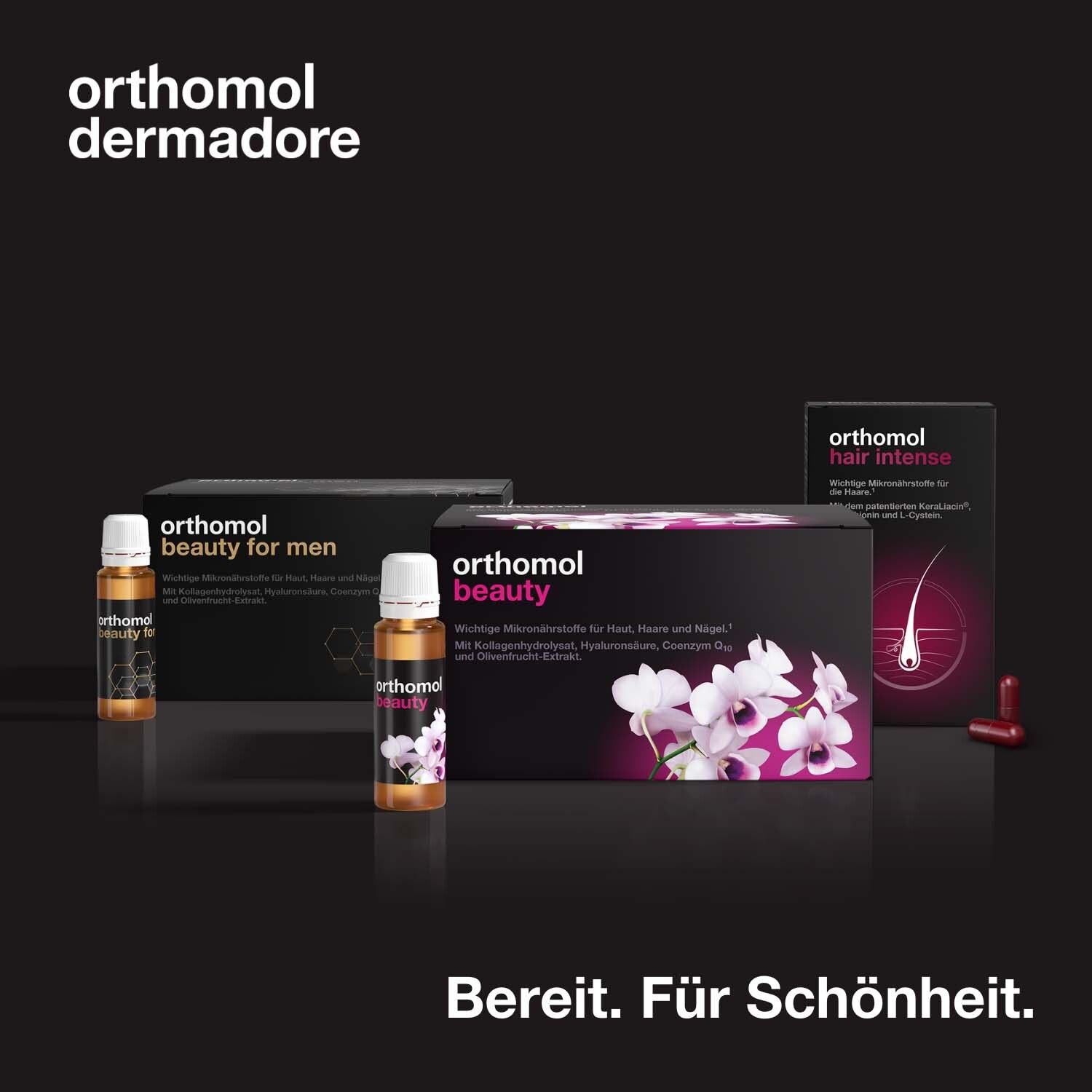 Produktreihe. Orthomol dermadore, beauty for men, beauty, hair intense. Bereit für Schönheit.