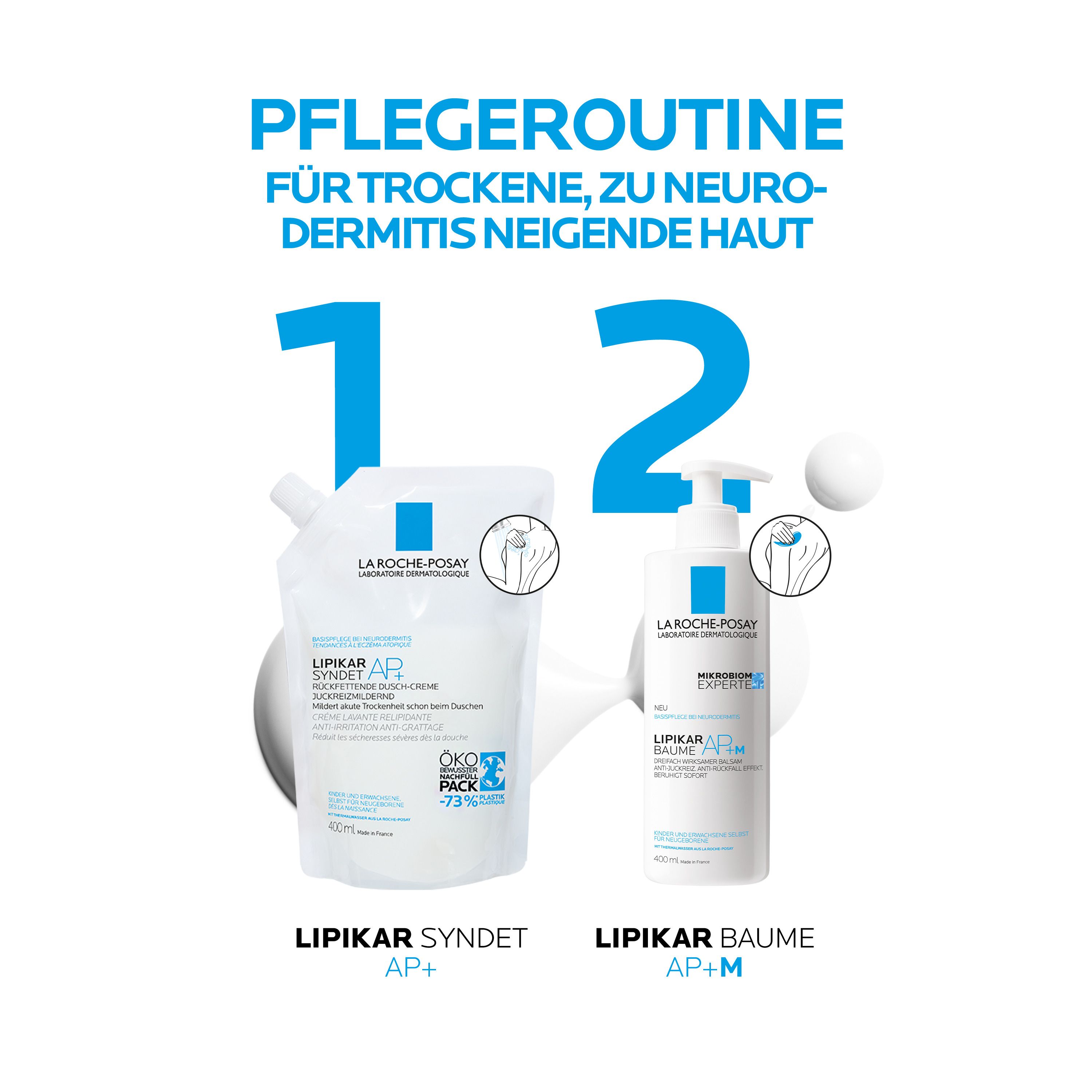 La Roche Posay Lipikar Syndet AP+ Rückfettendes Duschgel im Nachfüllpack für extrem trockene, zu Neurodermitis neigende Haut