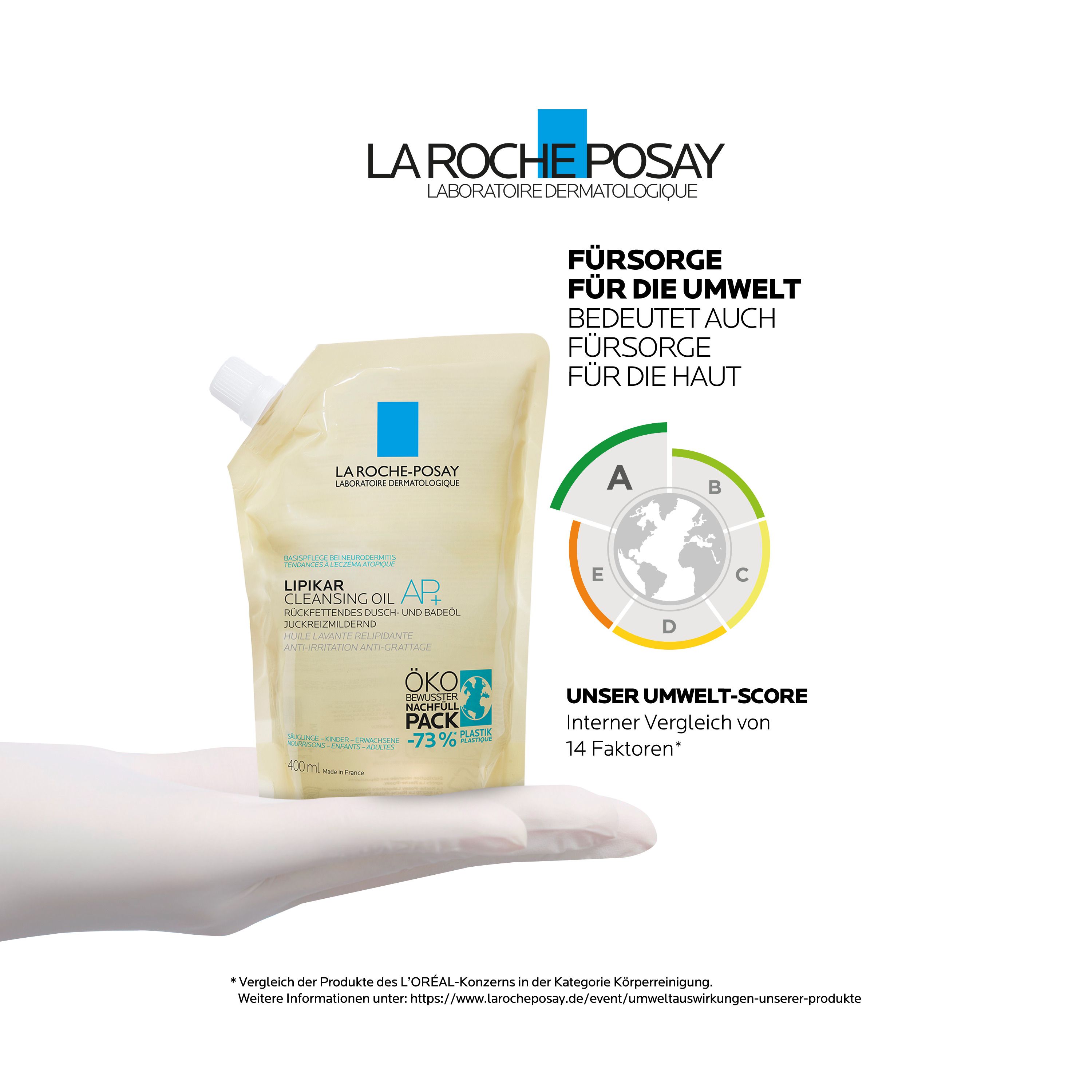  La Roche Posay Lipikar Dusch- und Badeöl AP+ Rückfettendes Dusch- und Badeöl im Nachfüllpack für juckende, trockene und empfindliche Haut