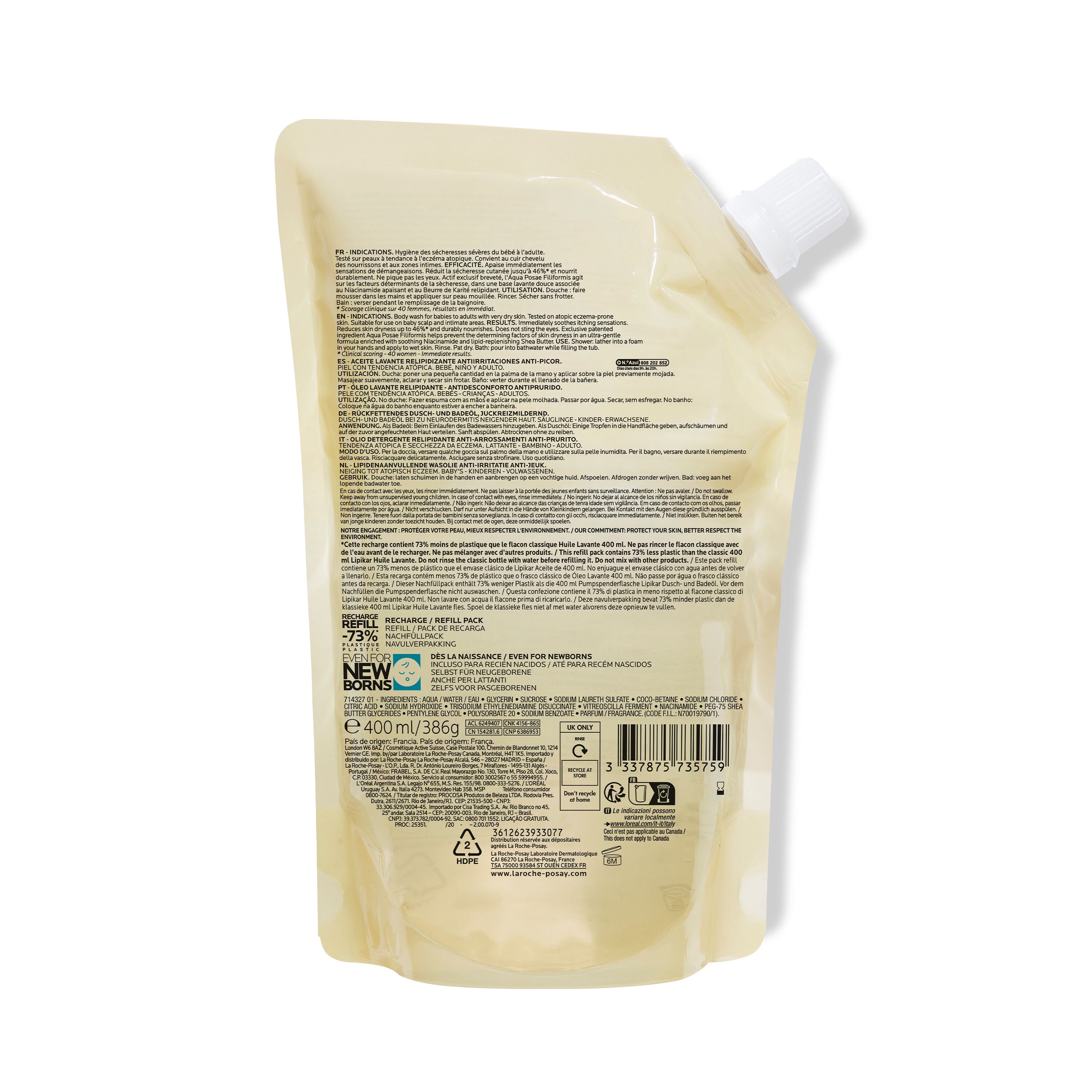  La Roche Posay Lipikar Dusch- und Badeöl AP+ Rückfettendes Dusch- und Badeöl im Nachfüllpack für juckende, trockene und empfindliche Haut
