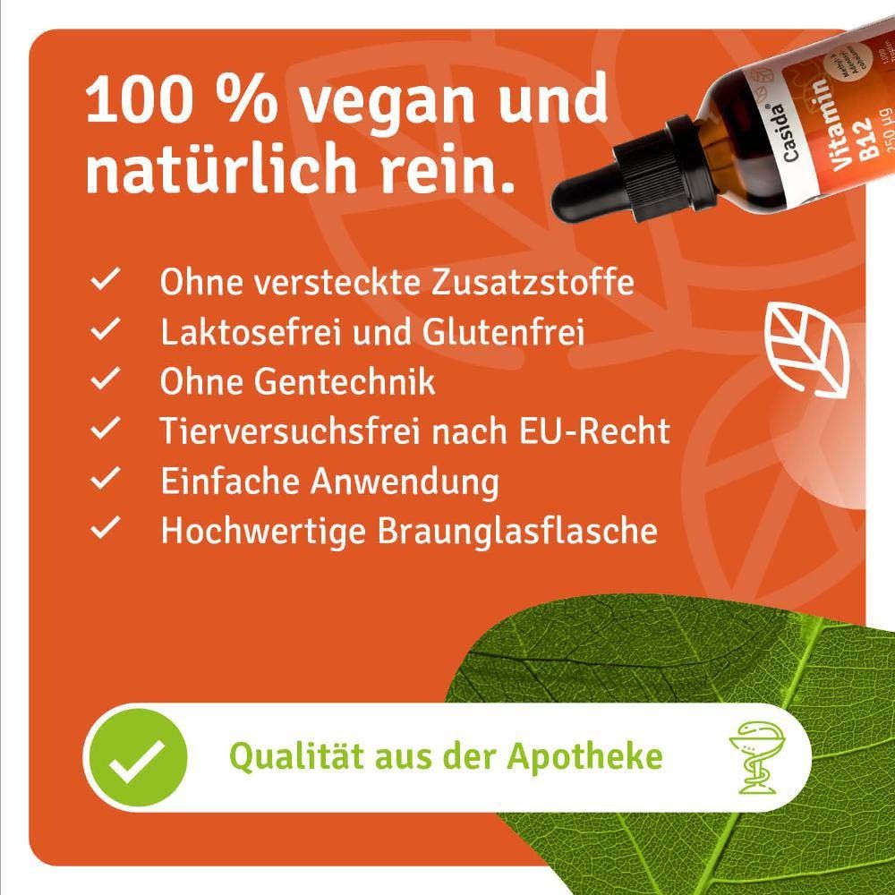 Orangefarbener Hintergrund mit Text und Häkchen. 100% vegan, ohne Zusatzstoffe, laktosefrei, glutenfrei.