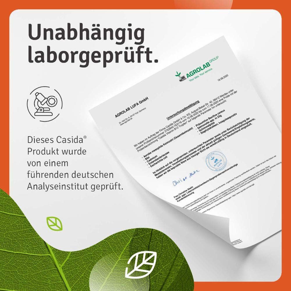 Laborgeprüftes Casida Produkt. Dokument von AGROLAB LUFA. Analyseinstitut.