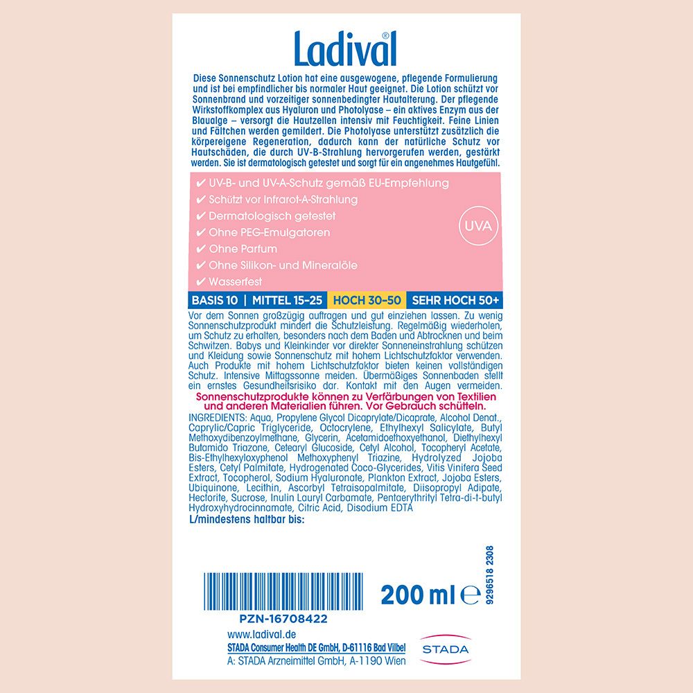 Ladival® Empfindliche Haut plus pflegende Sonnenschutz Lotion LSF 30 mit Hyaluronsäure & Photolyase