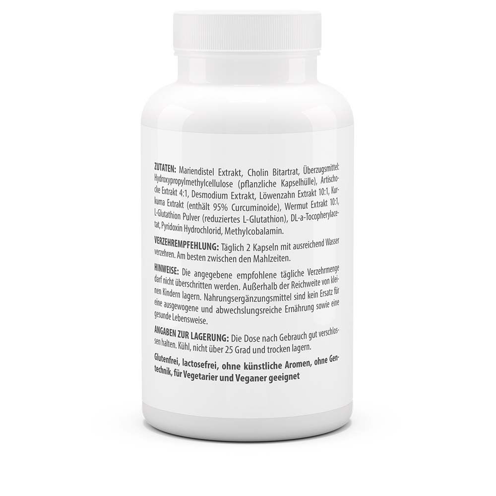 Rückseite der weißen Flasche. Auflistung der Inhaltsstoffe und Hinweise zur Anwendung. Glutenfrei, vegan.