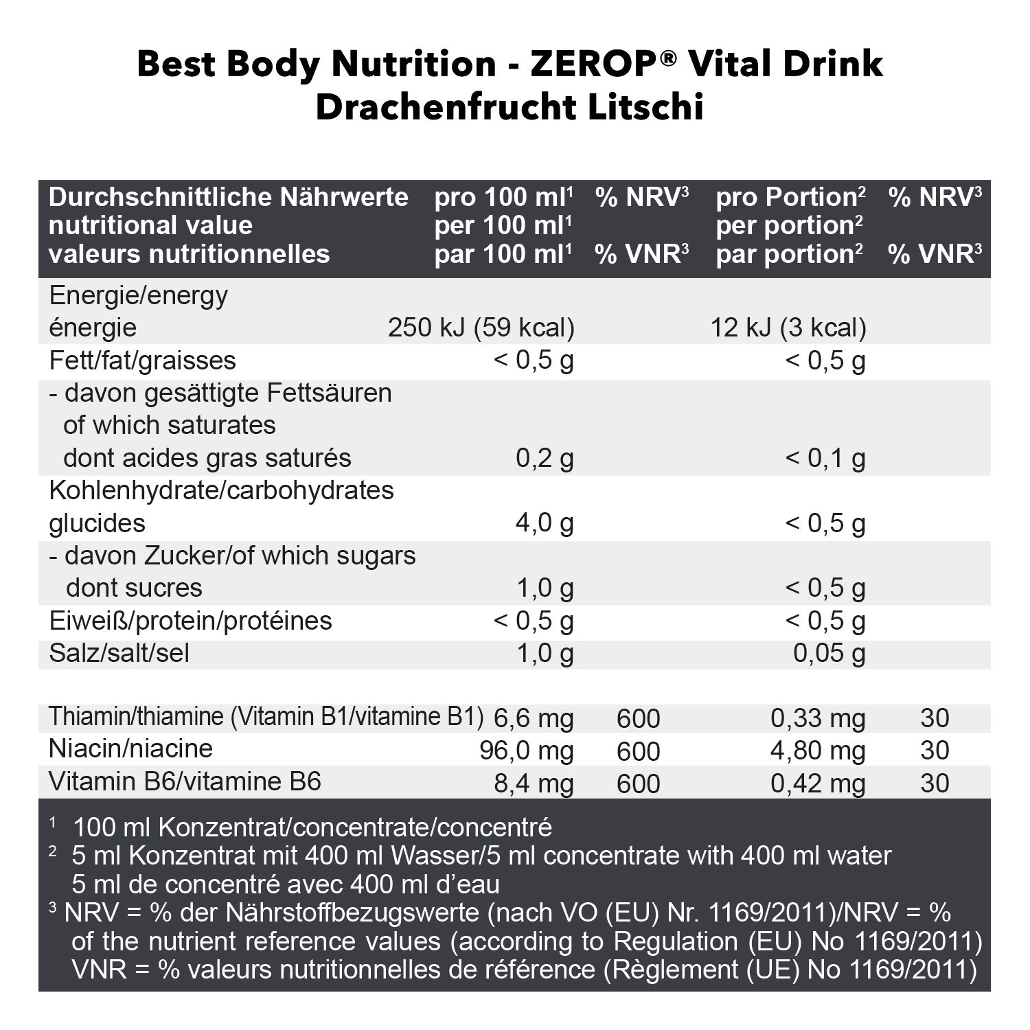BEST BODY NUTRITION VITAL DRINK ZEROP® DRACHENFRUCHT-LITSCHI
