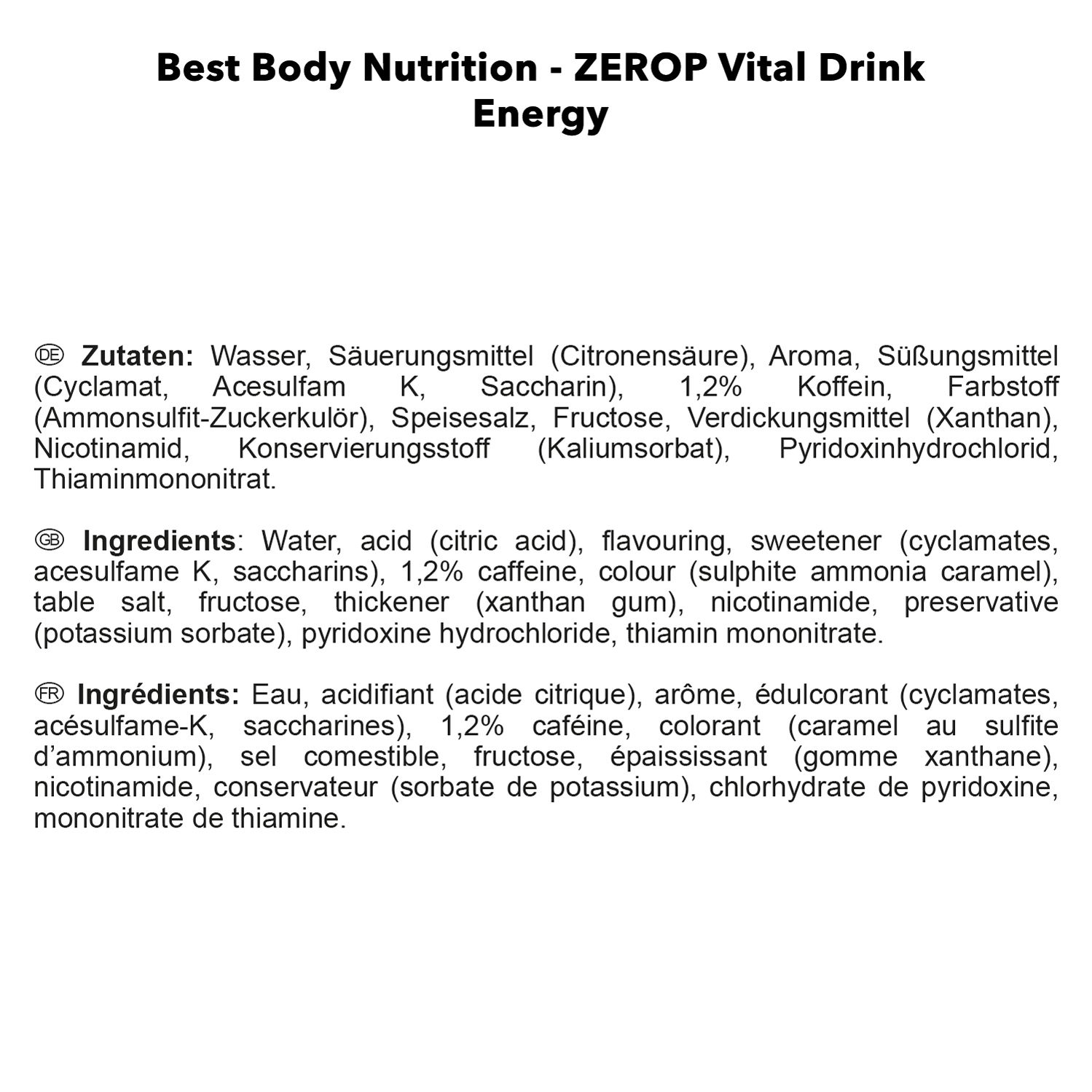 BEST BODY NUTRITION VITAL DRINK ZEROP® ENERGY 1000 ml