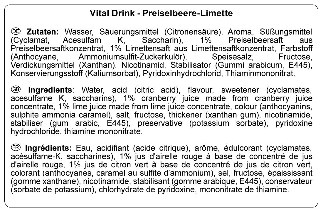 BEST BODY NUTRITION VITAL DRINK ZEROP® PREISELBEERE LIMETTE 1000 ml