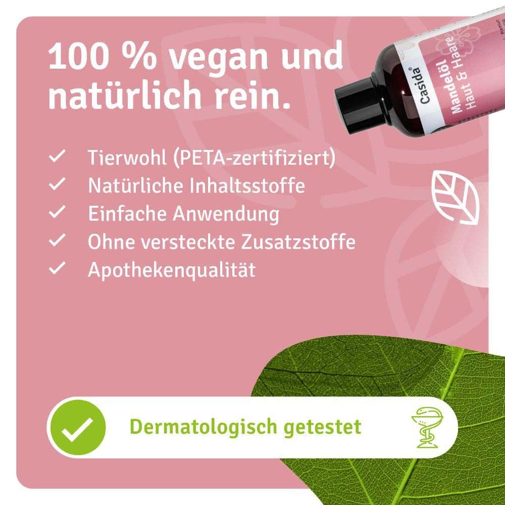Text: 100 % vegan und natürlich rein. Tierwohl (PETA-zertifiziert), natürliche Inhaltsstoffe, einfache Anwendung, dermatologisch getestet.