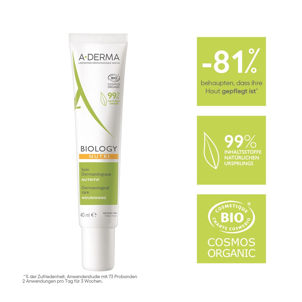A-Derma BIOLOGY NUTRI Tube mit 40ml, COSMOS ORGANIC zertifiziert.