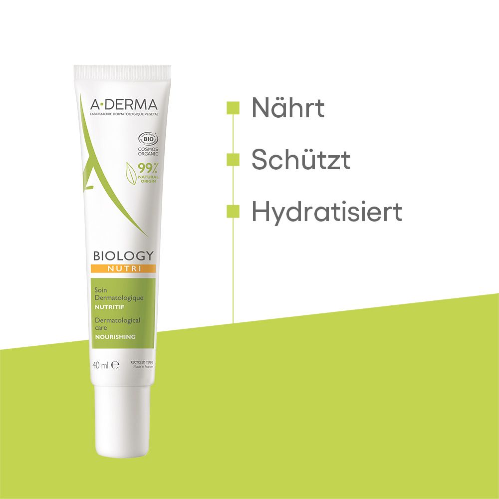 A-Derma Biology Nutri Tube mit 40ml. Nährt, schützt und hydratisiert.