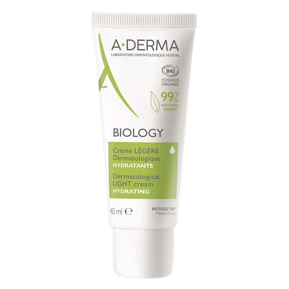 A-Derma BIOLOGY leichte Feuchtigkeitscreme, 40ml Tube. Dermatologisch getestet.