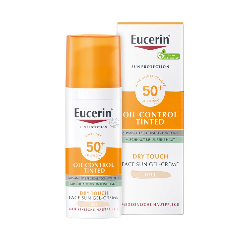 Eucerin® Oil Control Tinted Face Sun Gel-Creme mit LSF 50+ – getönter Sonnenschutz für fettige und unreine Haut – Hell