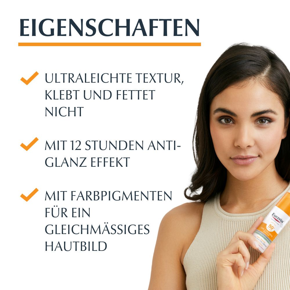 Eucerin® Oil Control Tinted Face Sun Gel-Creme mit LSF 50+ – getönter Sonnenschutz für fettige und unreine Haut – Hell