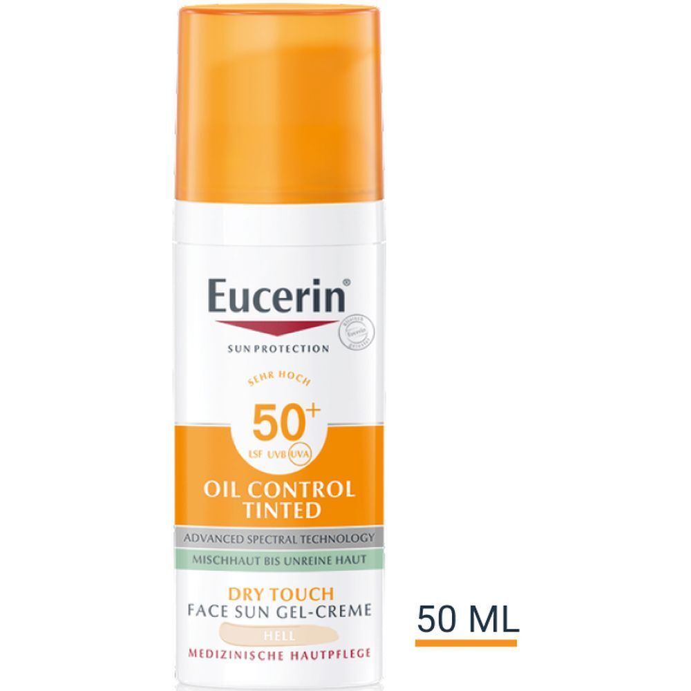 Eucerin® Oil Control Tinted Face Sun Gel-Creme mit LSF 50+ – getönter Sonnenschutz für fettige und unreine Haut – Hell