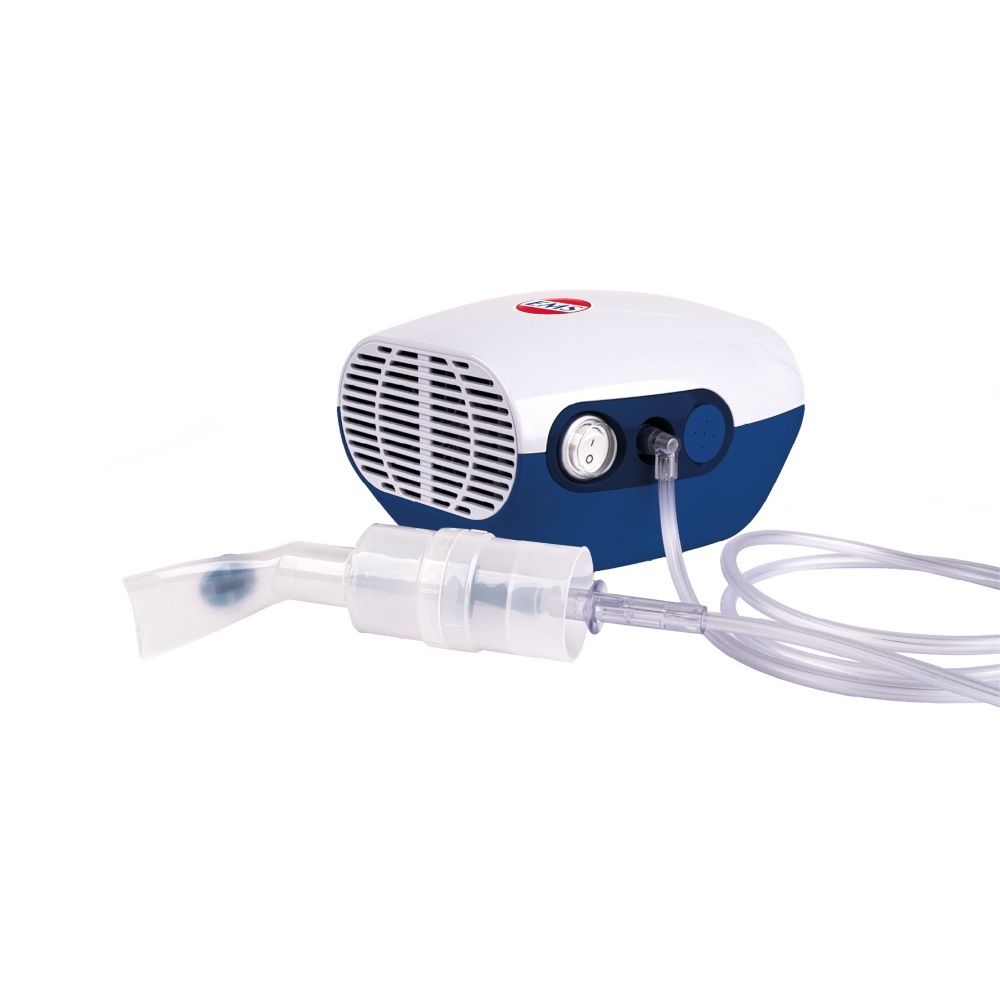 EMSER® Inhalator Pro mit Mundstück, Schlauch und zwei Bedienelementen.