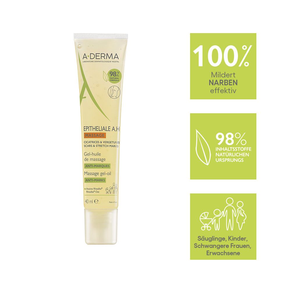 A-Derma Epitheliale AH Massage Gel-Öl Tube, 40ml. Mildert Narben effektiv. 98% Inhaltsstoffe natürlichen Ursprungs.