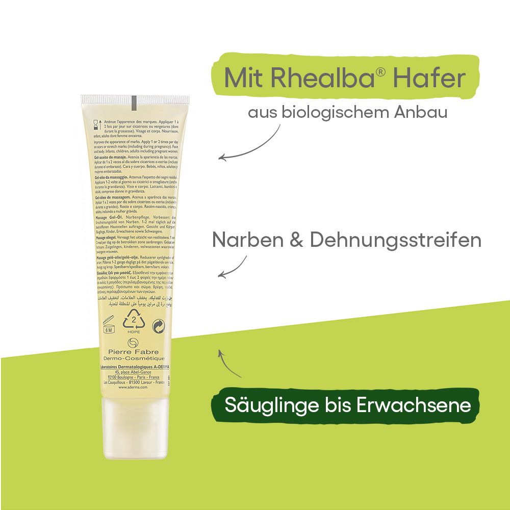 Tube mit Rhealba Hafer aus biologischem Anbau für Narben und Dehnungsstreifen, für Säuglinge bis Erwachsene.