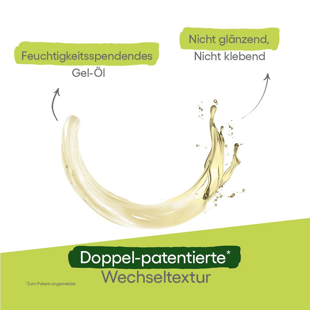 Feuchtigkeitsspendendes Gel-Öl, nicht glänzend, nicht klebend. Doppelt patentierte Wechseltextur.