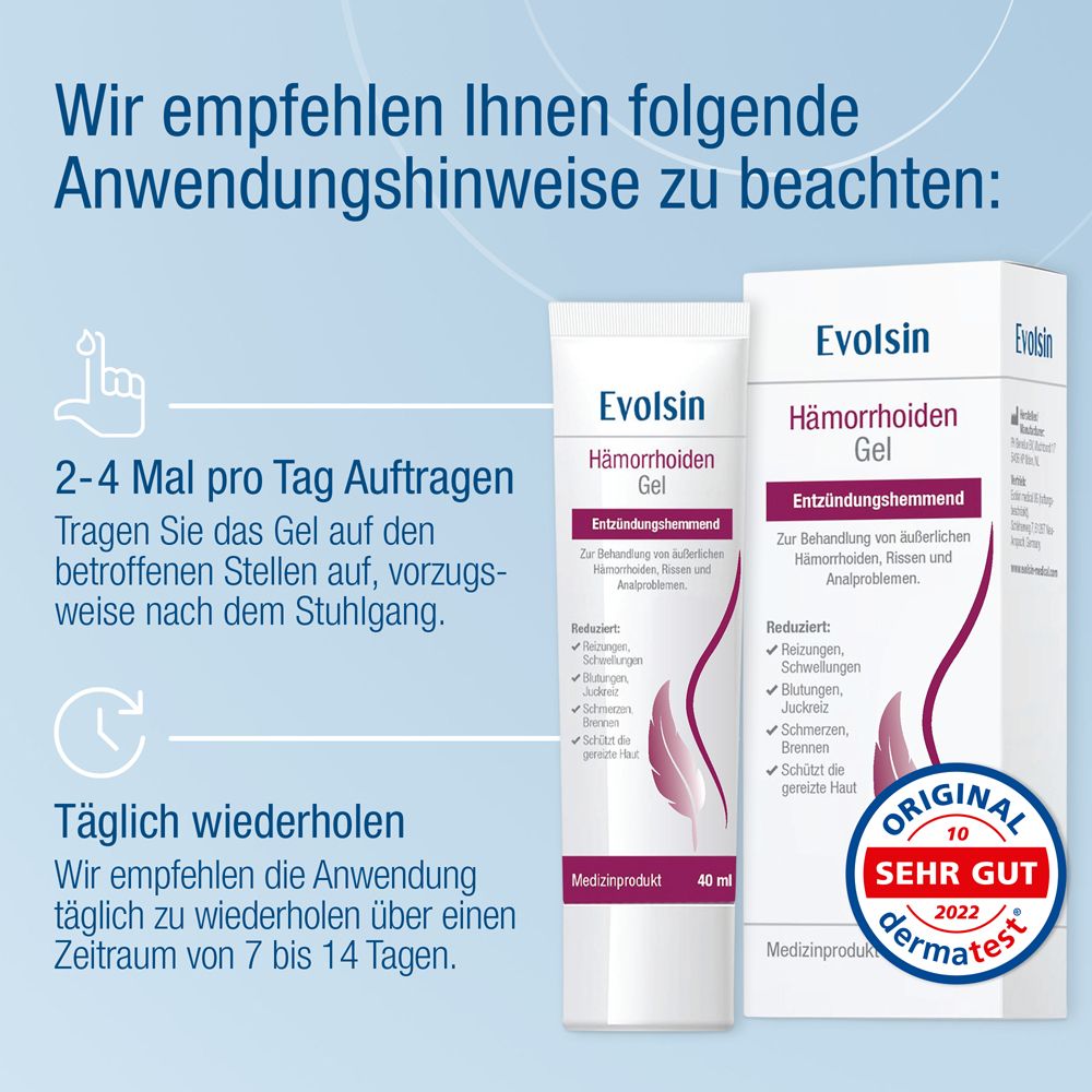 Evolsin® Hämorrhoiden Gel - Hämorrhoiden Salbe gegen Brennen, Schmerz & Juckreiz