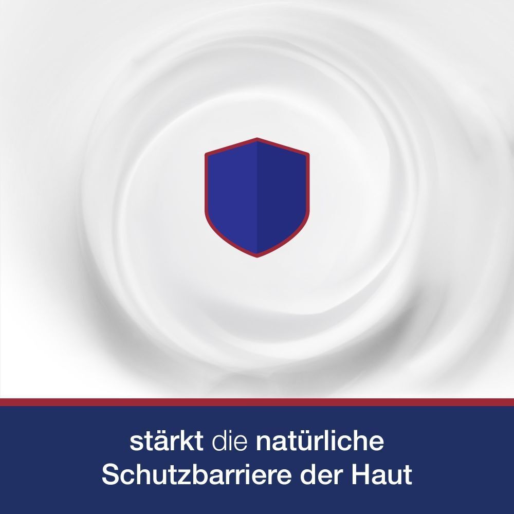 Symbol: Schild. Text: Stärkt die natürliche Schutzbarriere der Haut.