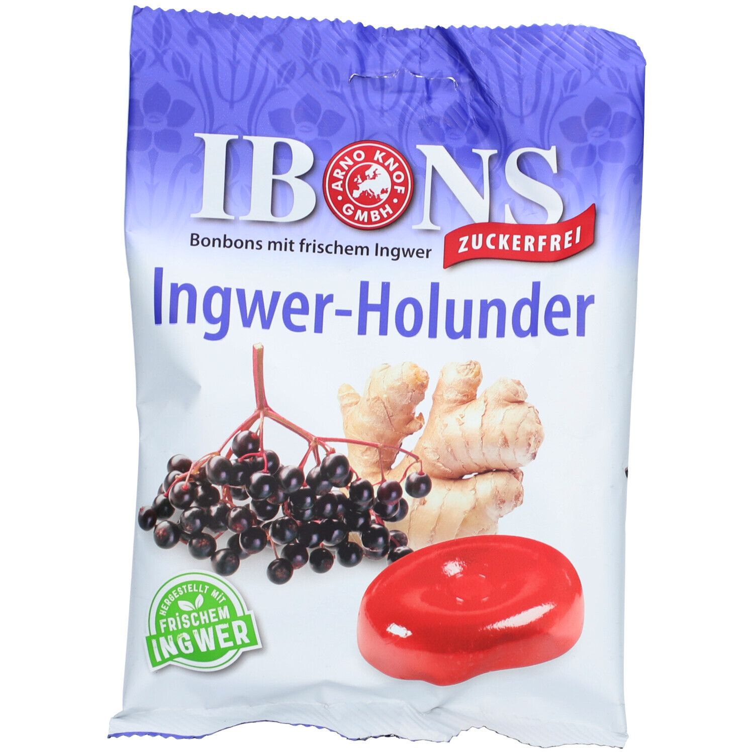 IBONS Ingwer Holunder ohne Zucker Tüte Lutschbonbons