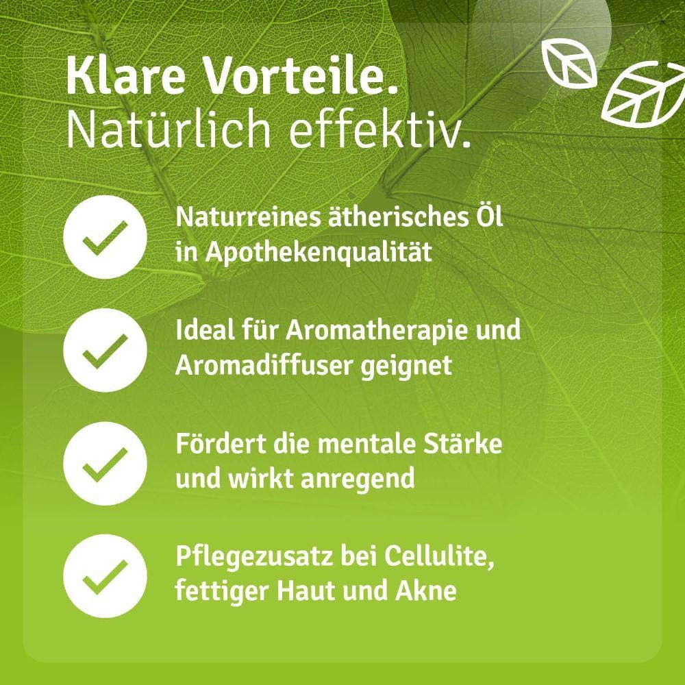 Text mit Vorteilen von Casida® Grapefruit Öl. Naturreines ätherisches Öl, in Apothekenqualität, für Aromatherapie, fördert mentale Stärke, bei Cellulite.