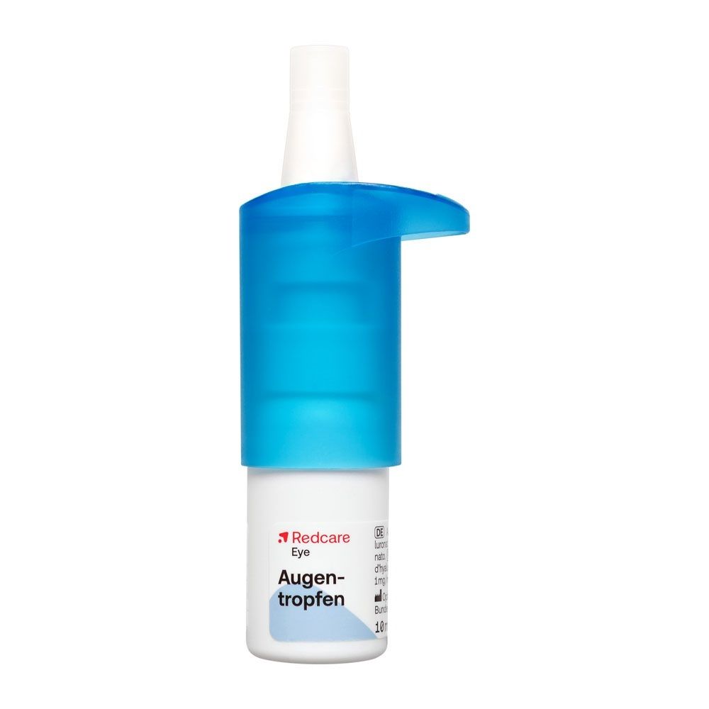 Redcare Augentropfen Fläschchen mit blauem Applikator.