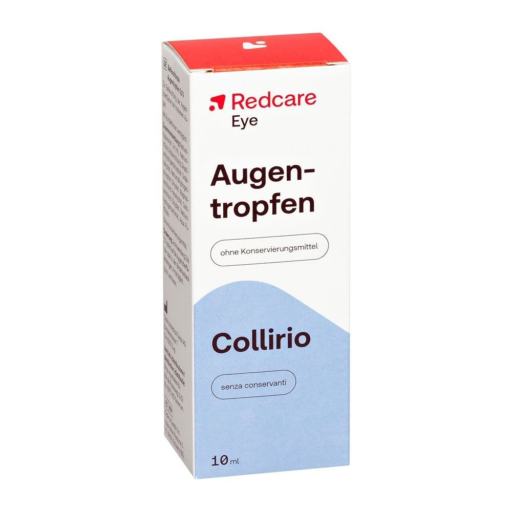 Redcare Augentropfen Verpackung mit 10ml Inhalt und blauem Applikator.
