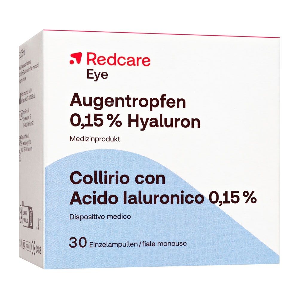 Redcare Augentropfen 0,15 % Hyaluron Medikernprodukt, 30 Einzeldosisampullen.