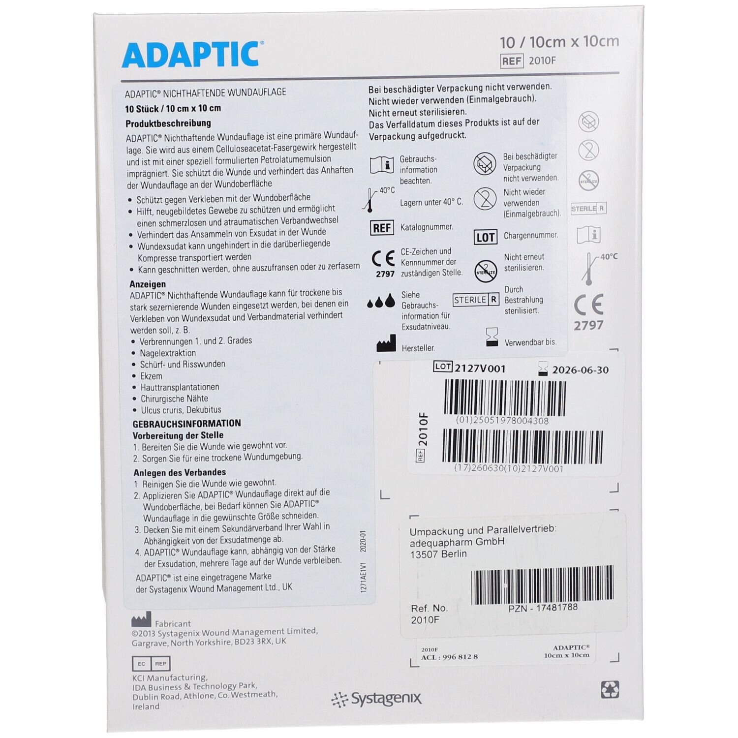 ADAPTIC® feuchte Wundauflage 10 cm x 10 cm