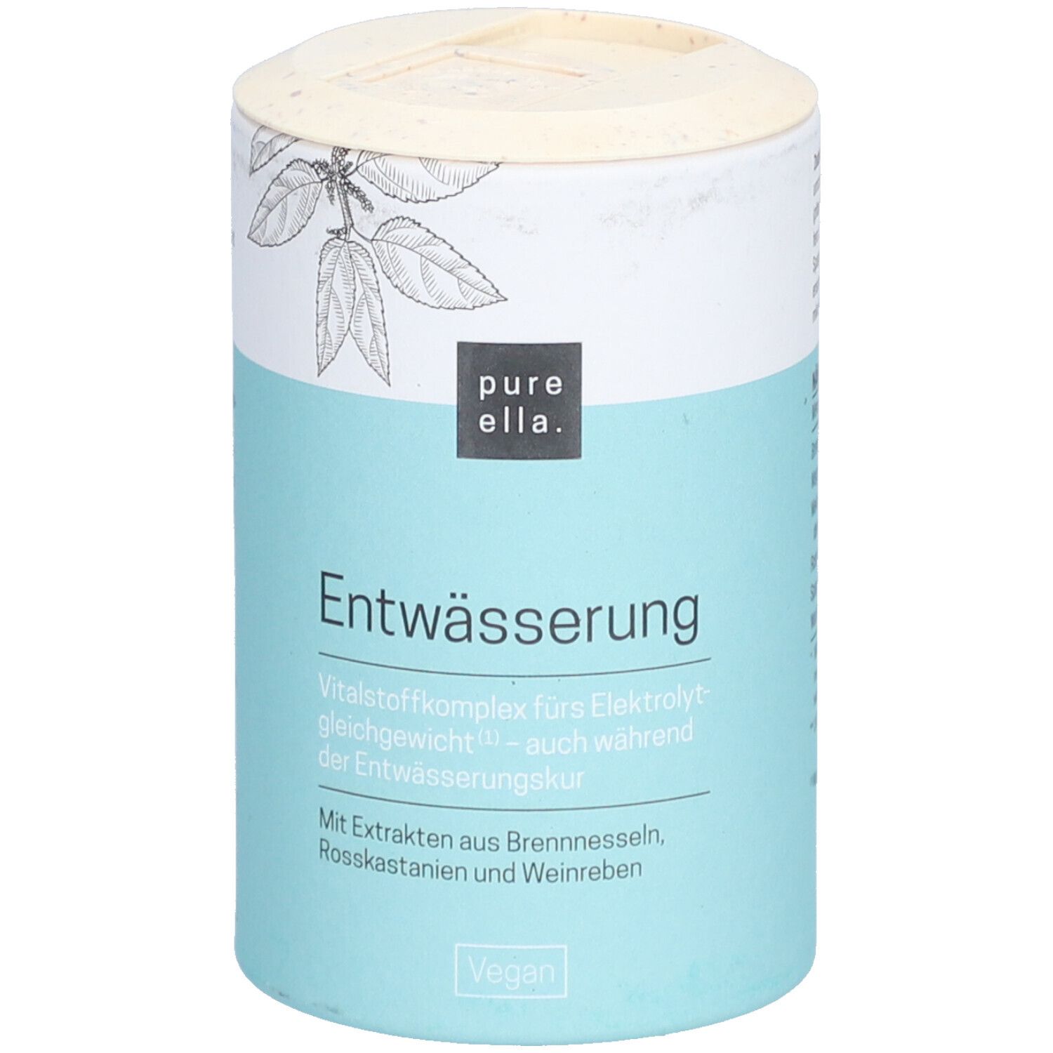 Produktverpackung. Rückseite mit Text: Inhaltsstoffe, Verzehrempfehlung, Hinweise. Mindesthaltbarkeit.
