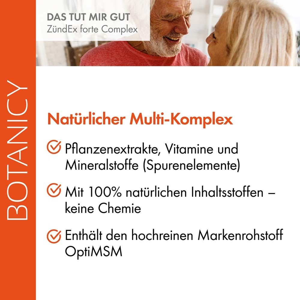 Text mit Informationen zu einem Produkt. Enthält Pflanzenextrakte, Vitamine und Mineralstoffe. Mit OptiMSM.