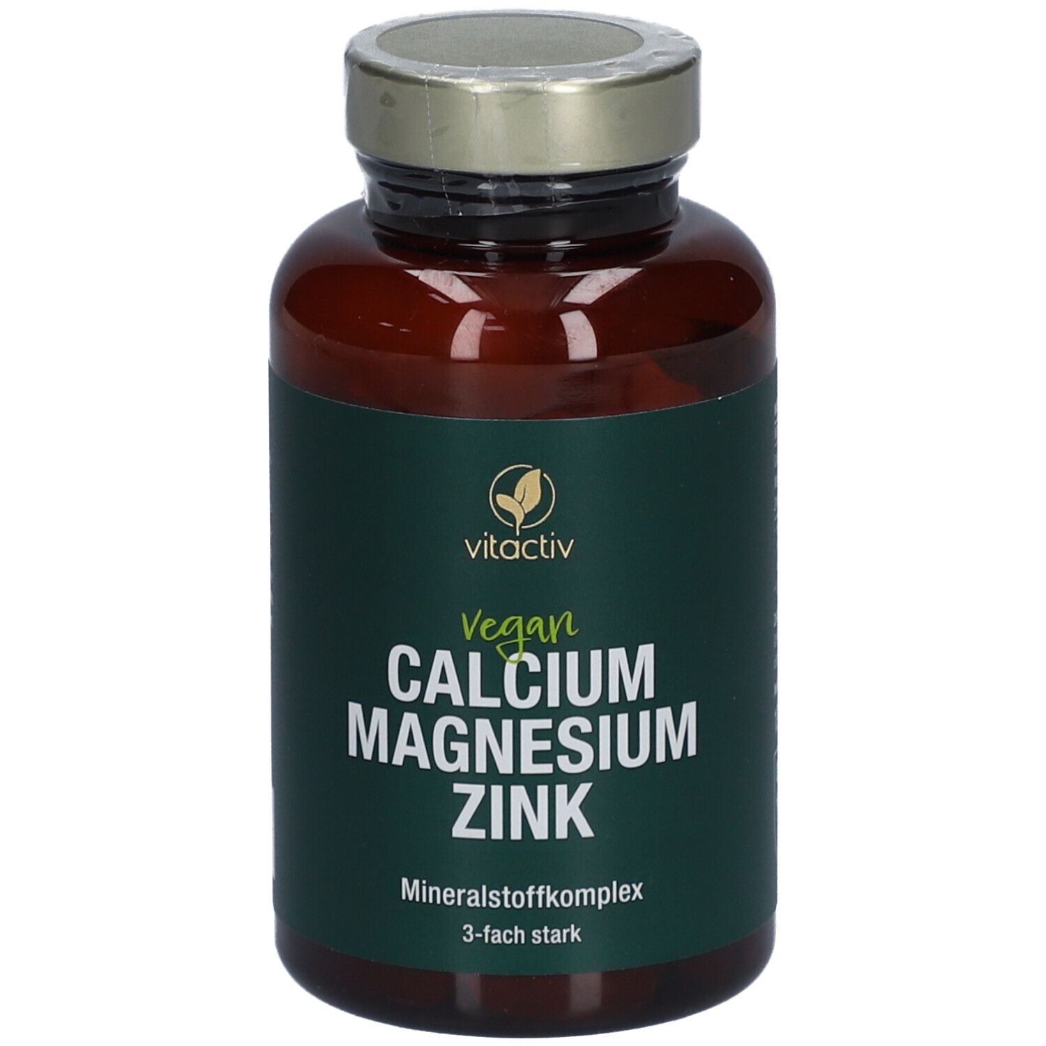 Rückseite der Flasche. Text und Informationen zum Produkt. Marke: Vitactiv.