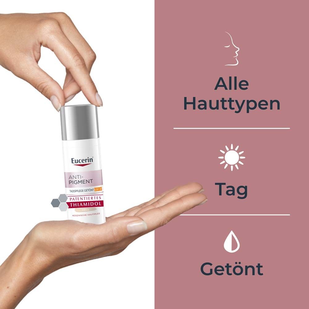 Eucerin Anti-Pigment Tagescreme mit Thiamidol®, schnell einziehende, getönte Antipigmentcreme mit LSF 30, hell