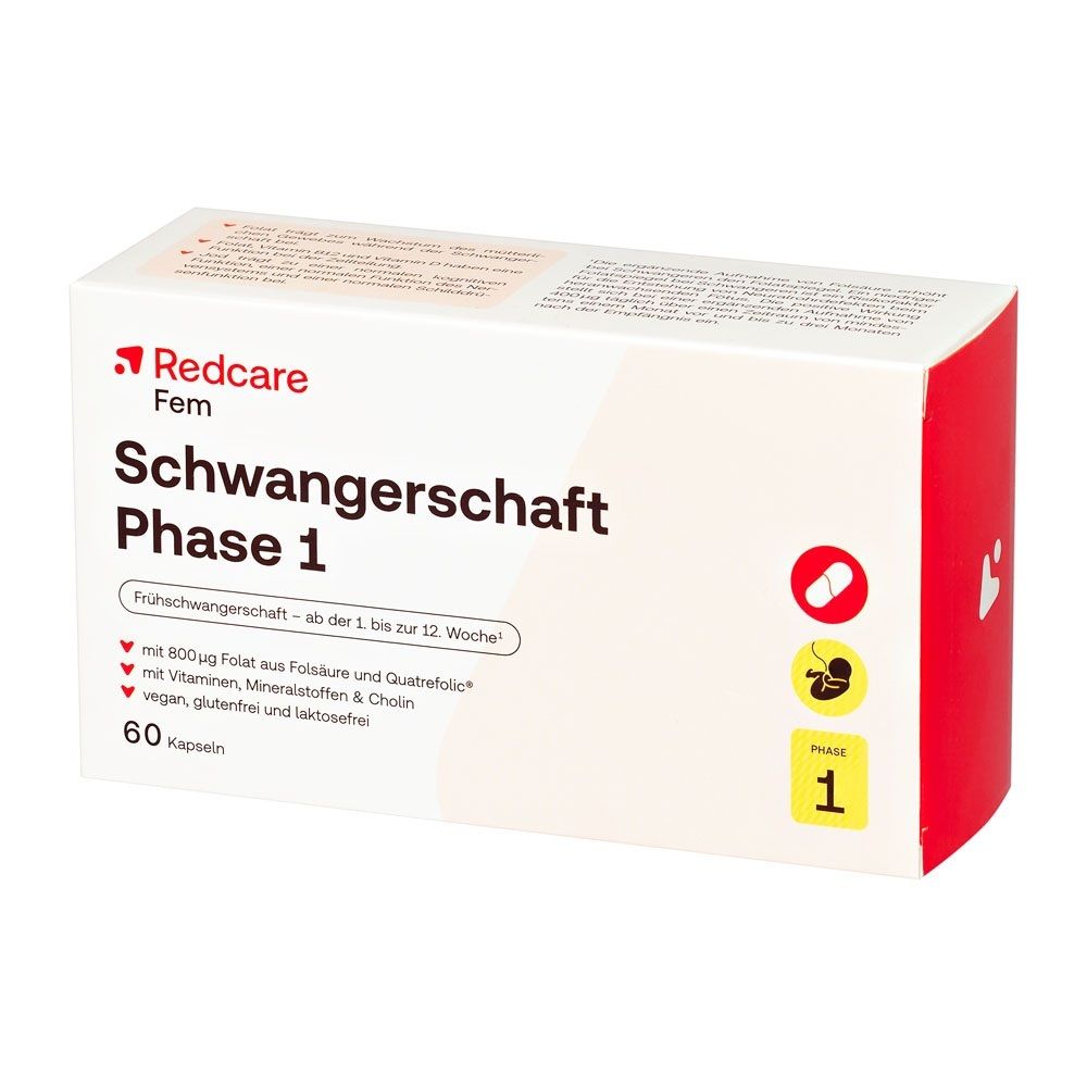 Redcare Schwangerschaft Phase 1 Kapselverpackung mit 60 Kapseln, Folsäure und Vitaminen.