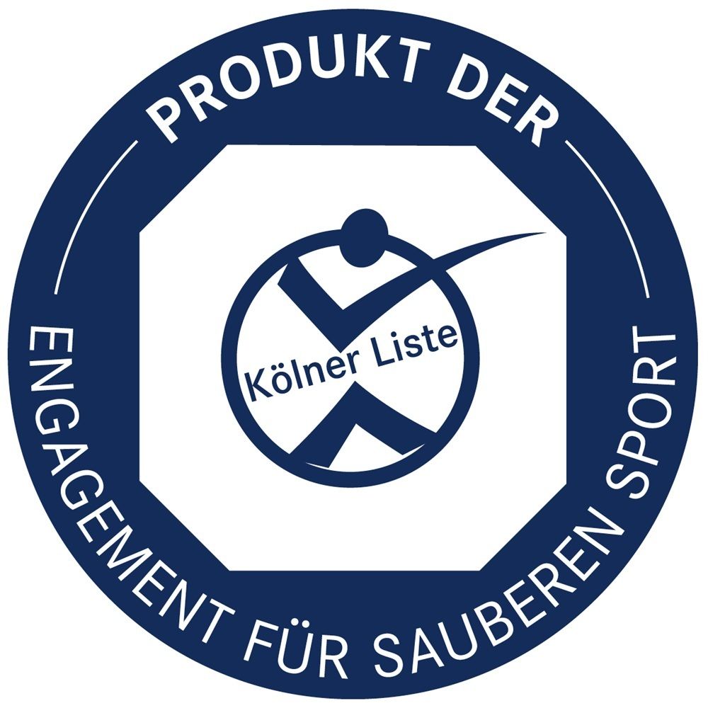 Siegel 'Produkt der Kölner Liste' für sauberen Sport.