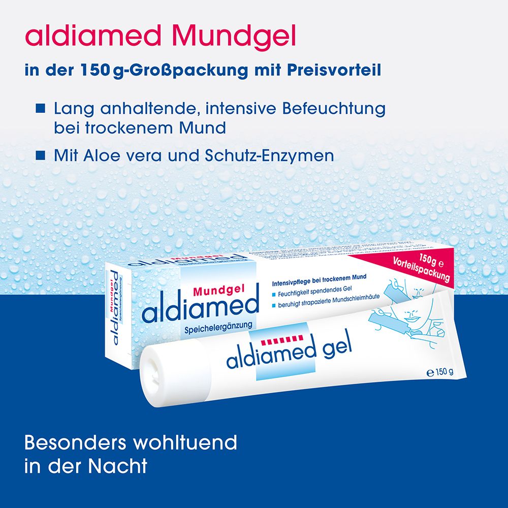 aldiamed Mundgel: Vorteile wie Nachtpflege, Aloe Vera, Schutzfilm.