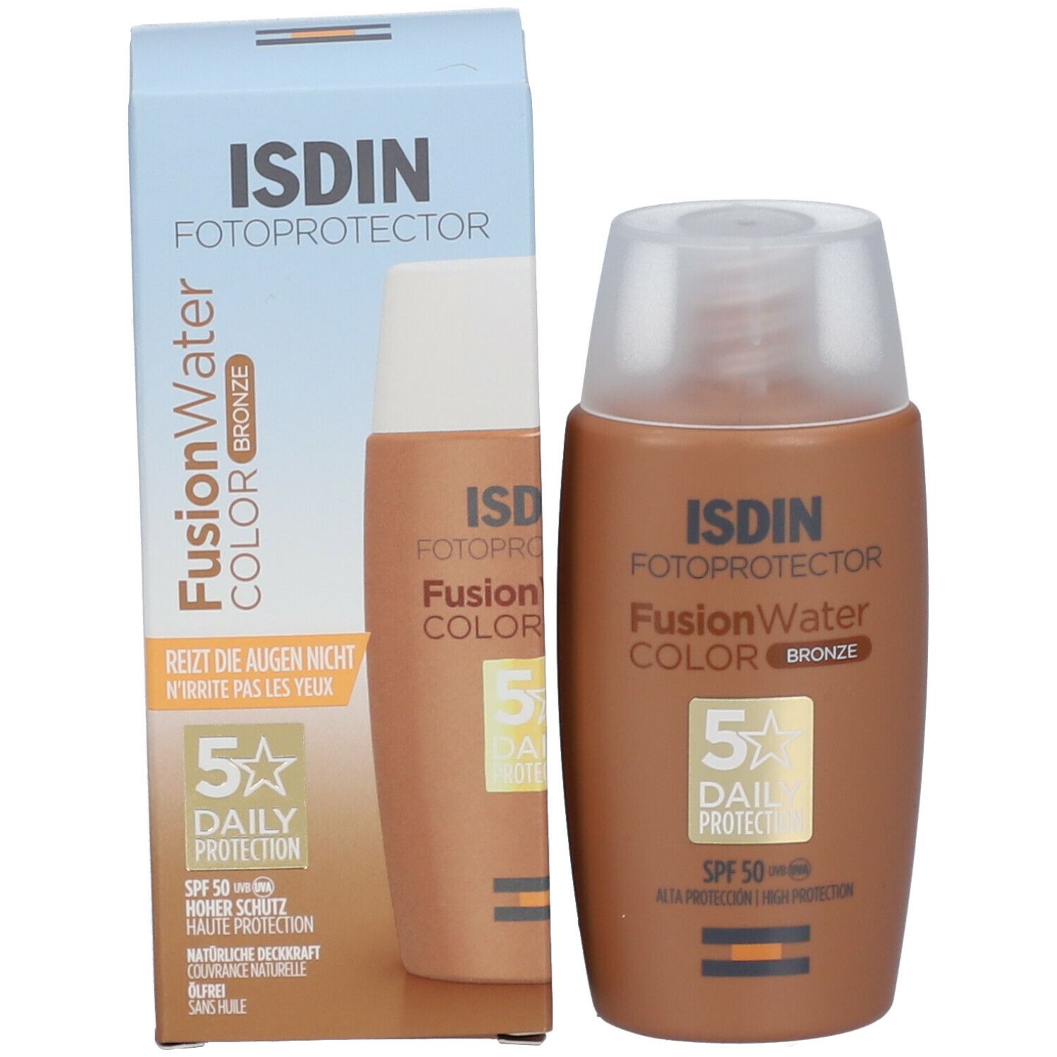 Fotoprotector ISDIN Fusion Water Color Bronze LSF 50 ultraleichte getönte Sonnencreme für gebräunte Haut