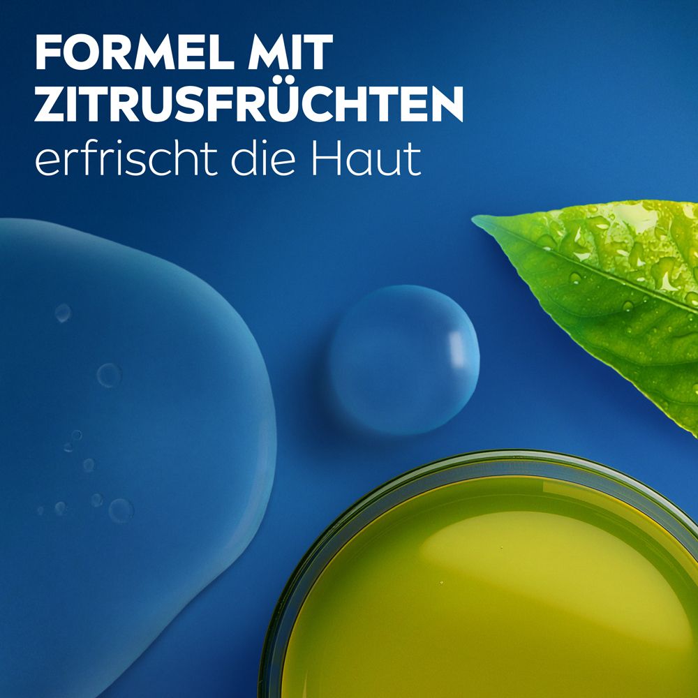 Formel mit Zitrusfrüchten erfrischt die Haut. Nivea Men Duschgel Power Fresh.