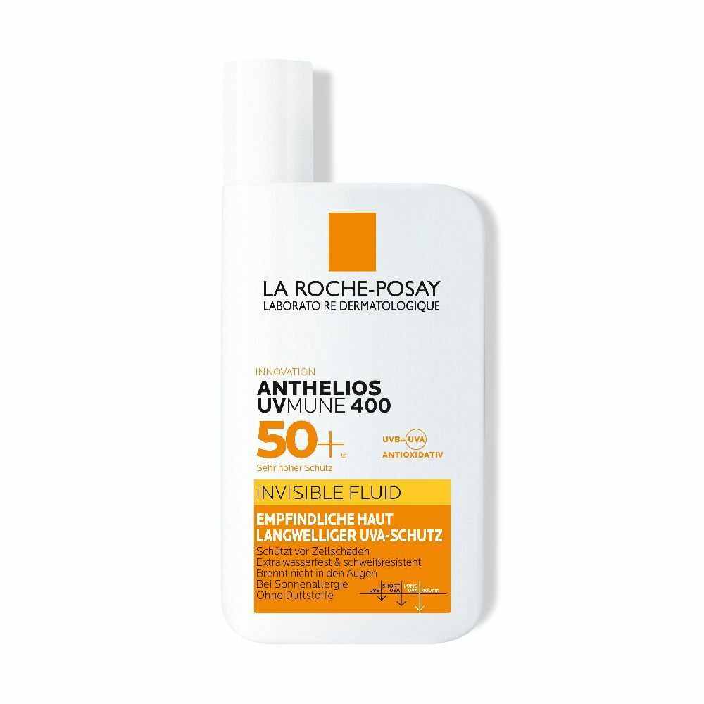 La Roche Posay Anthelios Invisible Fluid UVMune 400 LSF 50+: Sonnencreme für das Gesicht für zu Sonnenallergie neigende und empfindliche Haut + Gratis Beigabe LRP Hyalu B5 Serum Mini 10ml