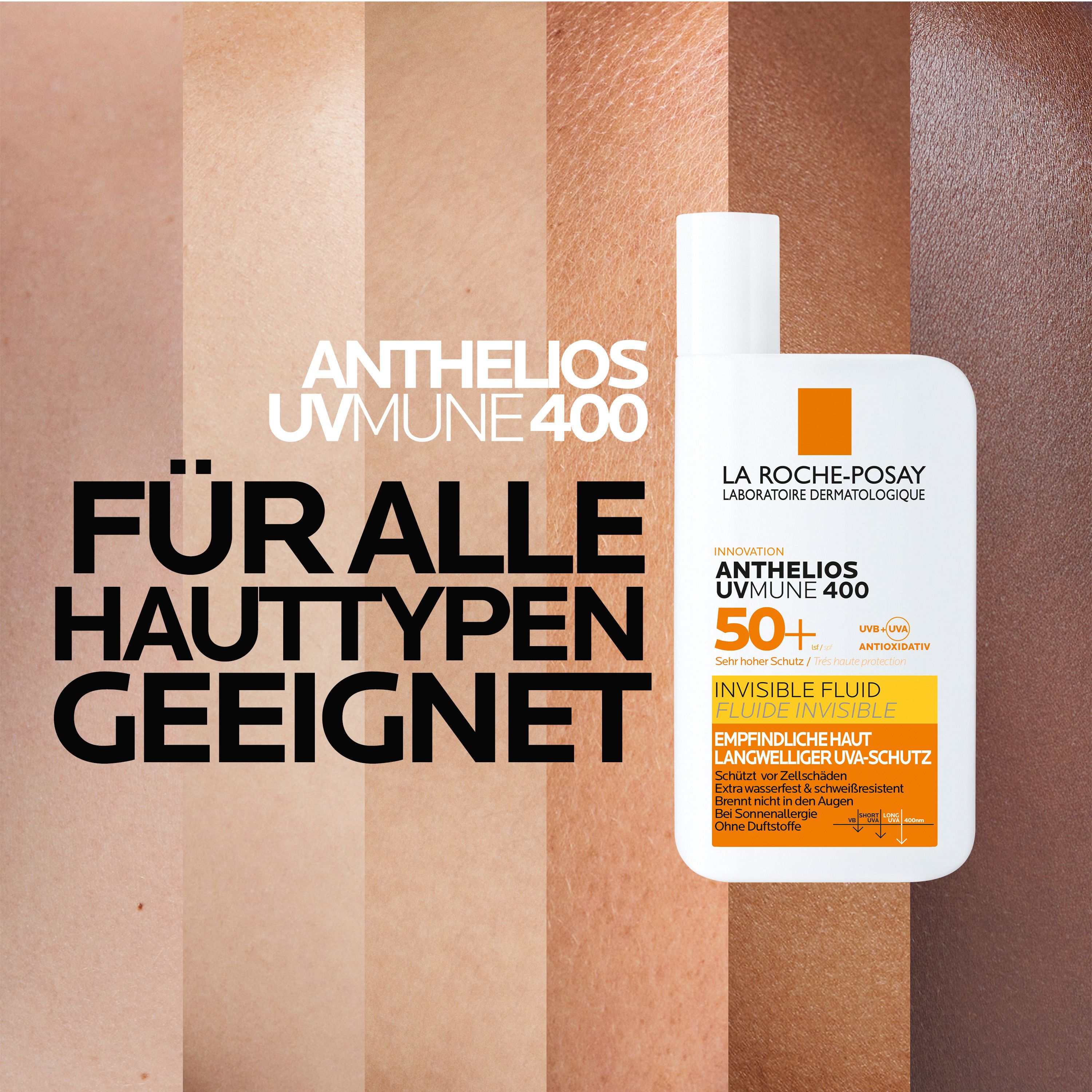 La Roche Posay Anthelios Invisible Fluid UVMune 400 LSF 50+: Sonnencreme für das Gesicht für zu Sonnenallergie neigende und empfindliche Haut