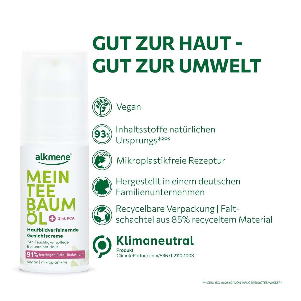 Gut zur Haut - gut zur Umwelt. Vegan, 93% Inhaltsstoffe natürlichen Ursprungs, klimaneutral.