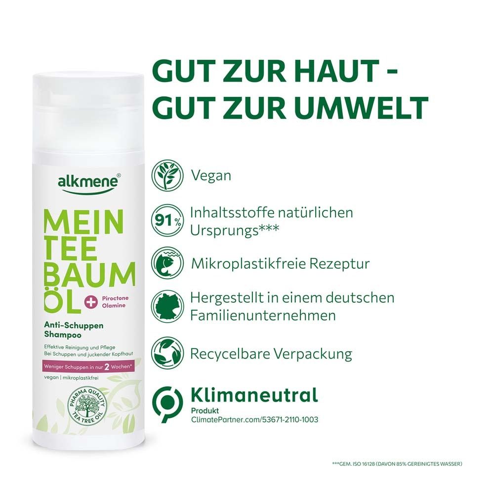 Text auf weißem Hintergrund: Gut zur Haut - gut zur Umwelt. Vegan. 91% Inhaltsstoffe natürlichen Ursprungs.