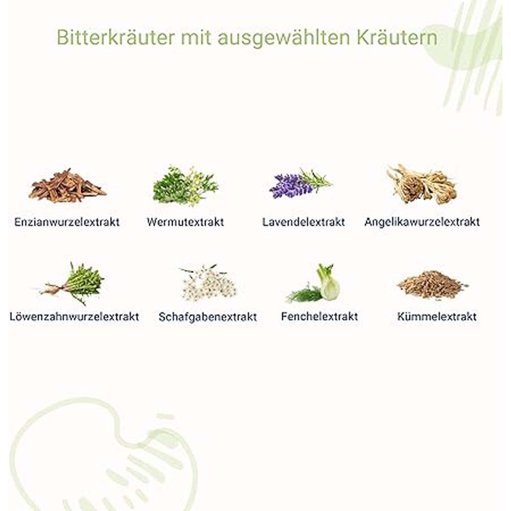 Abbildung von Kräutern: Enzian, Wermut, Lavendel, Angelika, Löwenzahn, Schafgarbe, Fenchel, Kümmel.