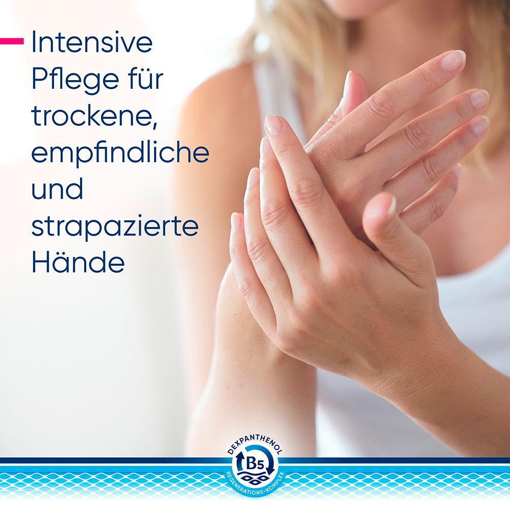 Bepanthol® DERMA Regenerierender Handbalsam für die tägliche Pflege, beruhigt sofort juckende, trockene Hände, zieht schnell ein und spendet bis zu 48h Feuchtigkeit. Mit B5-Regenerations-Komplex